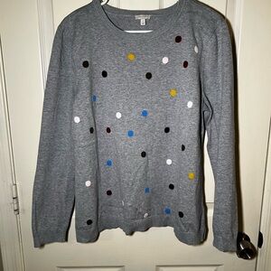 Talbots Gray Sweater with Multicolor Dots 100% Cotton